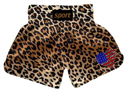 ChenHang Women Boxing Shorts Muay Thai Trunks Leopard Print MMA Sport Kick Martial Arts Training Gym Costume Brown