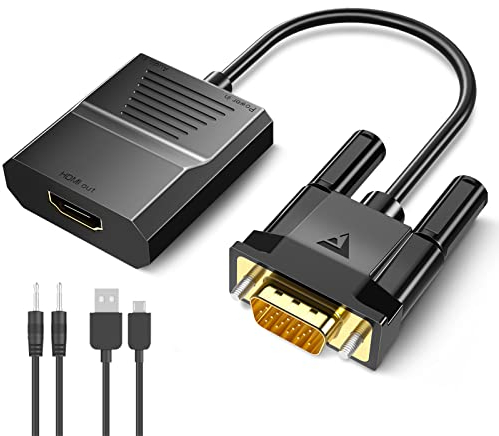 FOINNEX VGA to HDMI Adapter, 1080P Input to Output Converter With Audio, Old PC to TV/Monitor, Active Male to Female Adaptor for Computer, Desktop, Laptop, Projector, HDTV