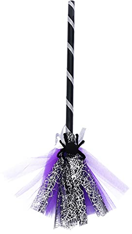 CLISPEED Kunststoff Hexenbesen für Kinder, 24,3 Zoll Karneval Hexen Kostüme Witch Broomstick Zubehör Karneval Deko Outdoor Garten Indoor Party Dekoration (Harter Besen Schwarz, One Size)