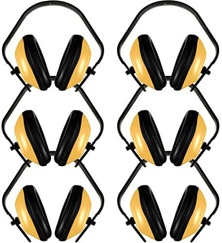 Maitys 6 Pcs Soundproof Earmuffs Hearing Protection Headphones Adjustable Padded Defender Noise Reduction Earplug for Kids (Yellow)