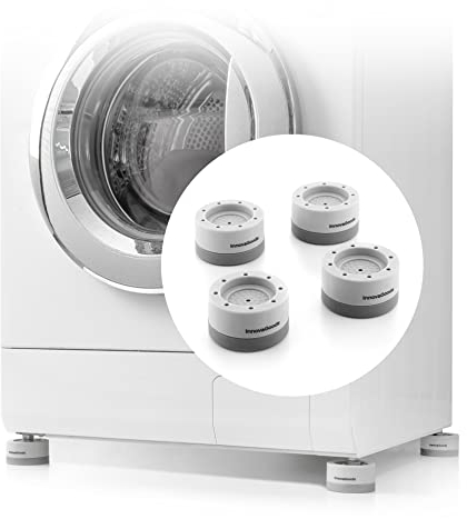 InnovaGoods - 4er Set Stapelbare Vibrationsdämpfer, Anti-Vibration, Antirutsch, Vielseitig Einsetzbar für Waschmaschine, Bett, Sofa, Einfache Montage, Grau, Standardgröße, Plastik