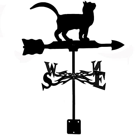 Wetterfahne Hexe Katze Ziege Edelstahl Wetterfahne Gartenstecker Wetterhahn Richtungsanzeige für Garten Dekor Dach (Katze)