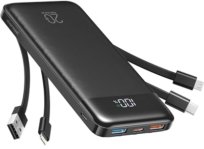 Charmast Power Bank 20000mAh con Cavi Integrati 22.5W USB A & 20W USB C Caricatore Portatile Carica Rapida Batteria Esterna LED Display con 5 Uscite e 4 ingressi Compatibile con iPhone Samsung Xiaomi