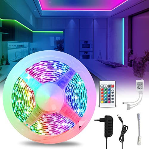 Cecaylie LED Streifen, LED Strip 2m, RGB LED Streifen Selbstklebend mit 24-Tasten-Fernbedienung, Dimmbar LED Band für Zuhause, Schlafzimmer, Küche, Partei