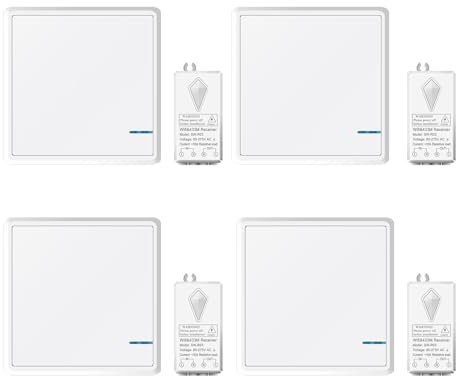 NineLeaf 4Pack Kit récepteur d'interrupteur intelligent portable sans fil Wifi pour les lampes avec télécommande, pas de câblage Batterie nécessaire, fonctionne avec Alexa,Google Home,Tuya,Smart Life