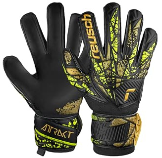 Reusch Attrakt Infinity Finger Support Goalkeeper Gloves for Adults Ideal for Artificial Grass, 11, Black/Gold/Yellow