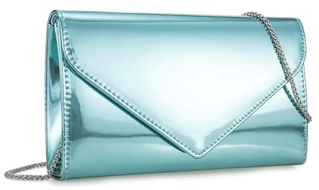 IXEBELLA Damen Abendtasche, verspiegelt, metallisch, Kunstleder, glitzernd, Clutch, für Abschlussball, Cocktail, Hochzeit, Party, Türkis/Ausflug, einfarbig (Getaway Solids), Small