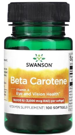 Swanson - BETA CAROTENE 10000IU 3000MCG | Beta-Caroteno - Fuerte Apoyo Antioxidante | Apoya la Salud de los Ojos y la Piel | Precursor de la Vitamina A - 100 Cápsulas