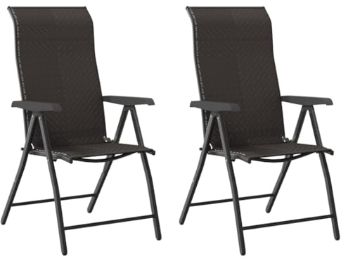 vidaXL Gartenstühle 2 STK., Gartenstuhl Klappbar mit Armlehnen Rückenlehne, Klappstuhl für Garten Terrasse, Stuhlset, Schwarz Kaffeebraun Poly Rattan
