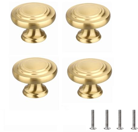 Wilsonzin 4 Stück Gold Möbelknöpfe Vintage Schrankgriffe Vintage,Gold Schrankknöpfe,schrank knöpfe Runden Schrankknöpfe mit Schrauben für Kleiderschrank, Kommoden, Schubladen
