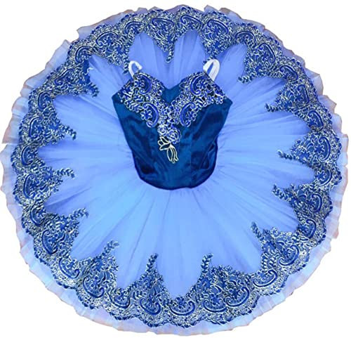 EFLALYHG Blau,160, Professionelles Ballett-Tutu für Mädchen, Schwanenteller, Pfannkuchen-Tutu, Ballerina, Partykleid, Kinder-Balletttanz-Kostüm