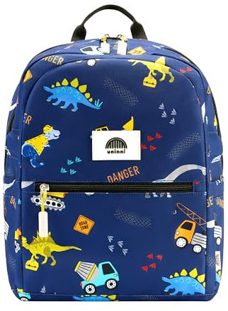 uninni 14 Kids Backpack for Girls and Boys Age 5-8 Years Old with Padded, and Adjustable Shoulder Straps, Construction Truck Dino, L, Construction Truck Dino