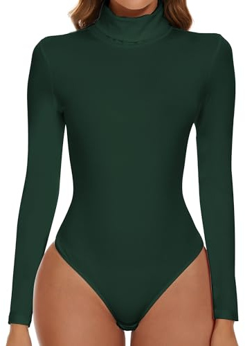 SHAPERIN Dam Bodysuit Polotröja Långärmad Ärmlös Bodysuit Toppar Turtle Neck Body Suit Elegant Jumpsuits Toppar, Grön långärmad, XL