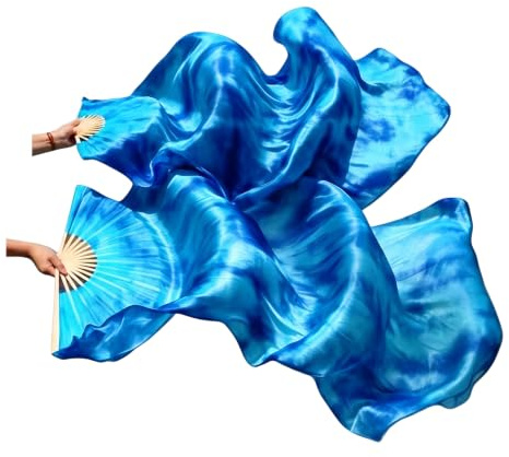 WXHVLTT Bauchtanz-Fächer für Damen, echte Seide, Bauchtanz-Fächer, Schleier, Seide, Bauchtanz, Bambus-Fächer, lang, Batik-Tanzfächer, 1,8 m