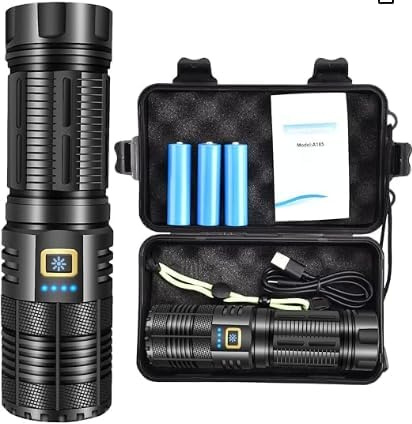 WANENK Lampe Torche LED Ultra Puissante, 100000 Lumens Lampe de Poche, Lampe Torche Tactique Militaire Puissante Rechargeable, IP68 Étanche Lampe Tactique Torches pour Camping Randonnée