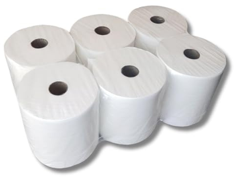 6 Premium Handtuchrollen - 2-lagig, hochweiß, 100% Zellstoff, 20 cm breit, ca. 4 cm Kern, Papierhandtuchrollen für Handtuchrollenspender
