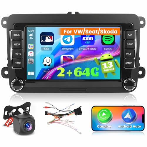 Ohradio 2G+64G Autoradio für VW Golf Polo Tiguan Touran Caddy Passat Seat Radio Android mit Wireless CarPlay Android Auto GPS Radio FM/RDS WiFi+Rückfahrkamera+MIC - 2DIN 7 Zoll