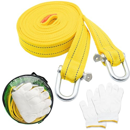 HTRTRR Hochfestes 5m Auto Abschleppseil Mit Zwei Sicherheitshaken - Gelb, Polyester, Universell für PKW, Geländewagen, Lieferwagen, Kleine Nutzfahrzeuge, 5 Tonnen Belastbarkeit