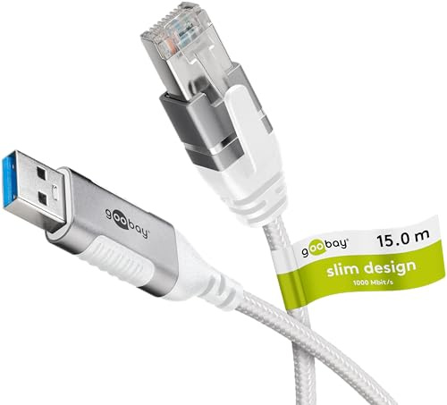 goobay USB-A 3.0 auf RJ45 Ethernet CAT 6 Kabel Slim/Adapterkabel/stabile kabelgebundene Internetverbindung mit Router/Netzwerk Switch/USB auf RJ45 Adapter / 1 Gbit/s / 15 Meter/weiß / 74384
