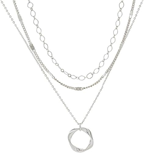 FDEETY 3Pcs Kette für Damen Stapelbare Halsketten Hypoallergene Legierung Halskette Zarte Halskette Verstellbare Runder Anhänger Halskette Modeschmuck für Frauen und Mädchen(Silber)