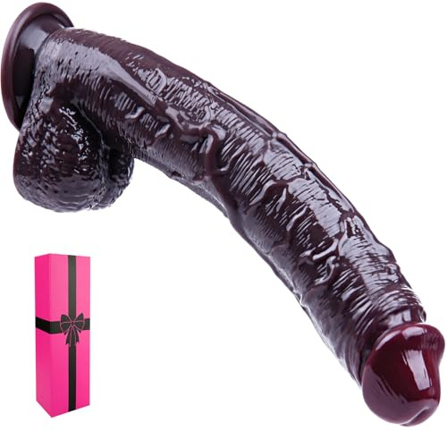 Consolador enorme y grueso de 30 cm, consolador de silicona negro, ventosa fuerte. Consolador anal ancho XXXL extra grande, consolador largo de pene grande realista, juguete sexual para adultos