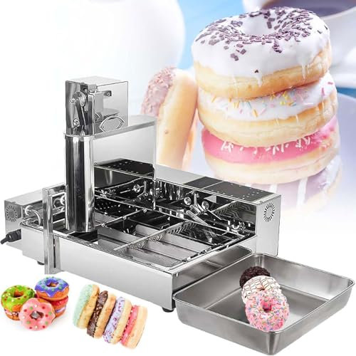 HLGKBY Commercial 4/6 Rows Doughnut Maker, Fully Automatic Donut Making Machine with Intelligent Control Panel, 1800pcs/H Adjustable Thickness Auto Flip Donut Fryer 4