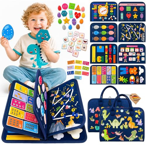 Uilfsur Busy Board Deutsch ab 1 Jahr,Montessori Spielzeug ab123 Jahre,Motorikspielzeug Activity Board Spielzeug für Kleinkinder,Geschenk Junge,Thema Dinosaurier