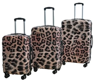 OHS Leopard Suitcase Set of 3, Hardshell Luggage Sets with 4 Wheels Lightweight Durable Adjustable Handles Easy to Carry - Cabin Luggage, Medium Suitcase, Large Suitcase