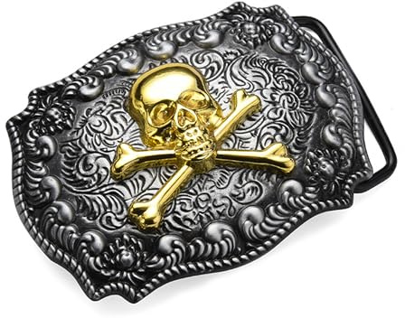 Chennan Forntida dödskalle bältesspänne, rektangulärt dödskalle, västerländsk cowboy punk stil, lämplig för 3,8–4 cm breda bälten, C, 8,39 * 6,18 cm