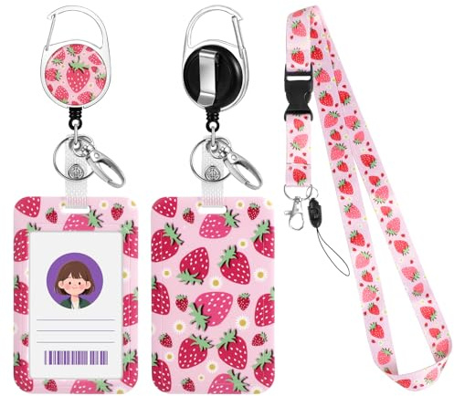 Ausweishülle mit Band, Erdbeere Breakaway Lanyard Kartenhalter Ausweis Schlüsselband mit Karabiner für Frauen Lehrer Krankenschwester Doktor Student