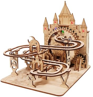 Music Park 3D Wooden Puzzles For Adults Electric Marble Run With Colorful Lights Castle Building Mechanical Model Kits Brain Teaser DIY Handmade