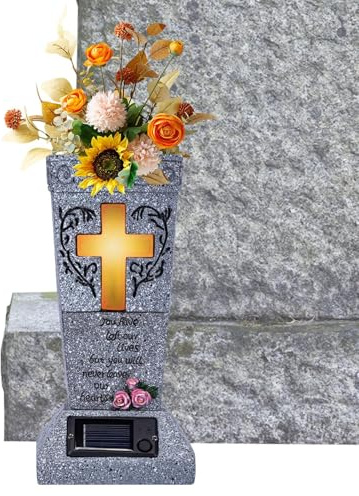 Jarrón Solar para Tumba de Cementerio con LED, jarrones conmemorativos, luz Solar con, Decoraciones conmemorativas para Tumba, jardín, Patio, Cementerio al Aire Libre
