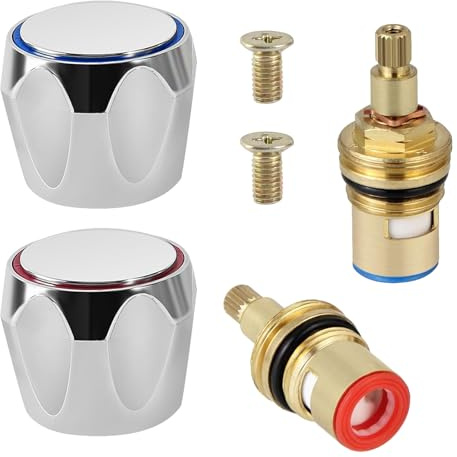 2 Stück Wasserhahn Ventiloberteil, 1/2 20 Zähne Wasserhahn Kartusche Hot Cold Wasserhahn Kartusche Keramik Messing Scheibe Oberteil Ersatzteile für Bad und Küche