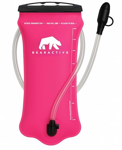 Bearactive Hydration Bladder, Water Bladder 2L for Running Backpack with BPA-Free TPU, Hydration Pack, Leak-Proof Water Pouch, No Plastic Smell – Hiking, Running, Cycling & Camping (Pink, 2 Litre)