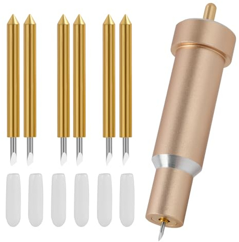 Premium Feinschnittklinge + Gehäuse, Geeignet für Cricut Maker 3, Explore Air, Air 2, 6 Klingen aus Wolframstahl 30° 45° 60°, Zubehör für Plotter, Kompatibel mit Cricut Klinge, Messer, Goldfarben