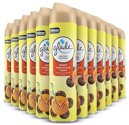 Glade Aerosol Air Freshener, Aerosol Room Spray and Odour Eliminator for Home Infused with Essential Oils, Sweet Chocolate Treat, Pack of 12 (12x300ml), Packaging May Vary