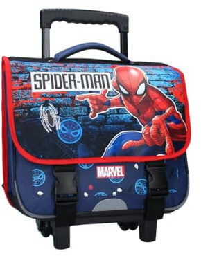 mybagstory Spindelmannen - pojke barnväska rullväska 38 x 31 x 15 cm - Trolley skolväska med fack och flik - teleskophandtag och hjul - primärt CP CE1 CE2