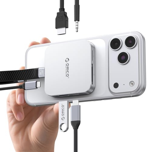 ORICO Magnetic USB C Docking Station, 8-in-1 M.2 NVMe SSD Enclosure Hub, 100W PD, 4K 60Hz HDMI, 10Gbps USB Ports, SD TF Card Reader, 3.5mm Audio for MacBook & Windows Laptop
