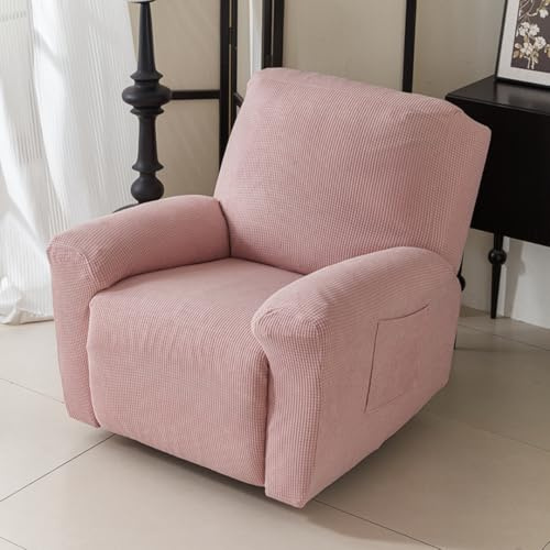 Chickwin Funda Sillon Relax Reclinable 1/2/3 Plaza, Jacquard Relax Reclinable con Bolsillos Laterales Color Sólido Funda Sofa, Extraíbles y Lavables (Rosa Claro,1 Plaza)