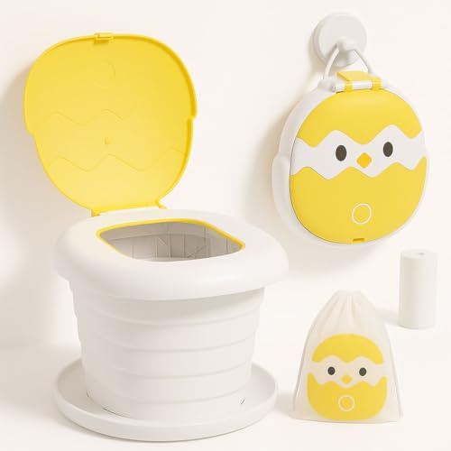 LIBRNTY Sedile WC per Bambini,Vasino Per Bambini WC con 20 Borsa per Vasino,Portatile Vasino Pieghevole Da Viaggio Toilette Pieghevole Bambini Per Campeggio Indoor Outdoor (giallo)