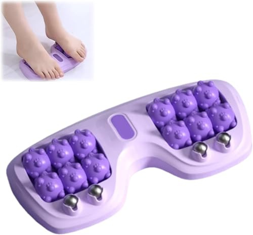 Rouleau de massage portable pour les pieds avec double rouleau, pour la neuropathie avec billes magnétiques, avec picots en forme de patte de chat, pour la maison et le bureau, violet