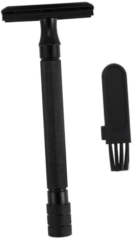 Maquinilla de Afeitar de Seguridad Retro de Doble Cuchilla | Superficie Lisa Resistente al Óxido, Acabado Negro, Mango Antideslizante y Diseño Cerrado, Incluye Cepillo