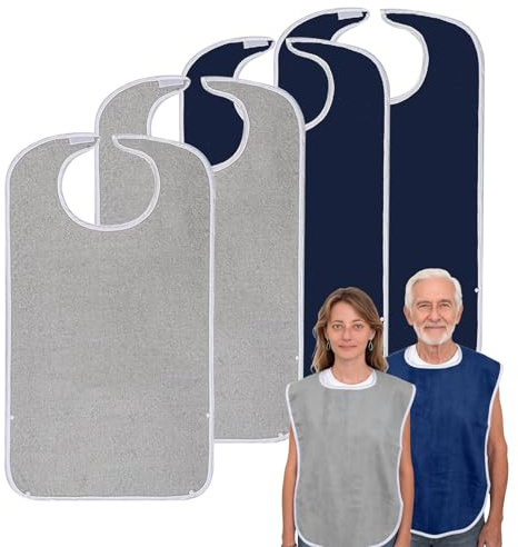 Watproofit Lätzchen für Erwachsene 4er Set Wasserdicht & Waschbar | Großes Frottee Schutzlätzchen mit Verstellbarem Verschluss, Wiederverwendbarer Kleidungsschutz für Senioren