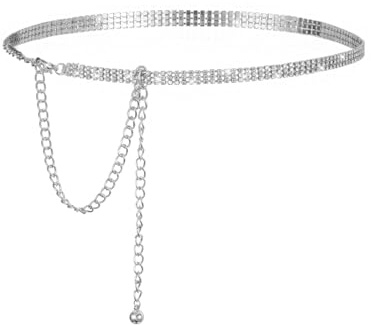HUVZOR 1 Stück Glitzer Gürtel Damen Strass Glitzer Taillengürtel Silber Glitzergürtel Kristall Gürtel Damen Strass Kettengürtel Glitzergürtel für Abendkleid Rhinestone Belt (115 cm)