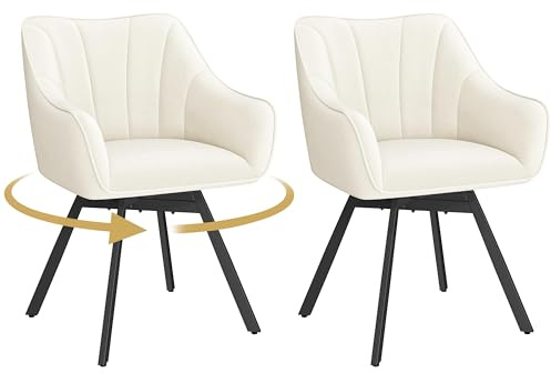 Yaheetech Matrumsstol, vridbar sits, köksstol med armstöd och ryggstöd och metallben, modern sammetslen fåtölj för kök/matsal/vardagsrum, beige/2