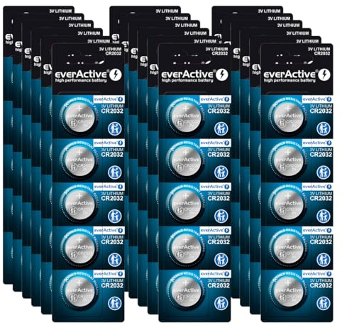 everActive CR2032 3V, Lithium Knopfzelle Batterien, leistungsstärkste Batterie, 10 Jahre Haltbarkeit, 100 Stück - 20 Blisterkarten