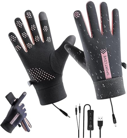 objbhuely Heated Gloves | Anti-Slip Waterproof Windproof 3 Temperature Modes | Outdoor Sport USB Heating Gloves - for Men Youth Teens Athletes Skiing Snowboarding Sledding Cycling