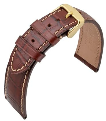 klockarmband， Klocktillbehör Klockbälte Klockband i äkta läder Klockarmband Guldspänne(Brown,22mm)