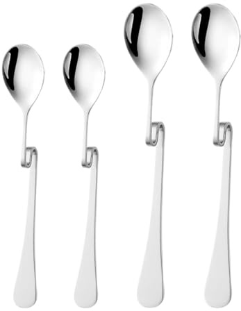NESTINGHO 4pcs Stainless Steel Coffee Stir Spoons Curved Long Handles Reusable Design for Milk Tea Shop and Hotel Use Sturdy Coffee Mixing and Dessert Spoons