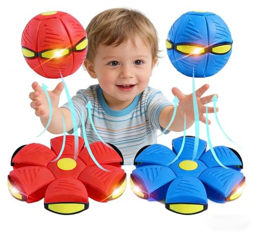 yeeplo Juguete interactivo para perros – Platillo volador y bola de saltar con luz LED para adiestramiento de perros, juego de lanzamiento y captura (autoiluminado) (rojo + azul)